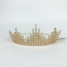 Grande venda de acessórios para o cabelo de casamento coroa dourada cocar coroa e coroa de strass
